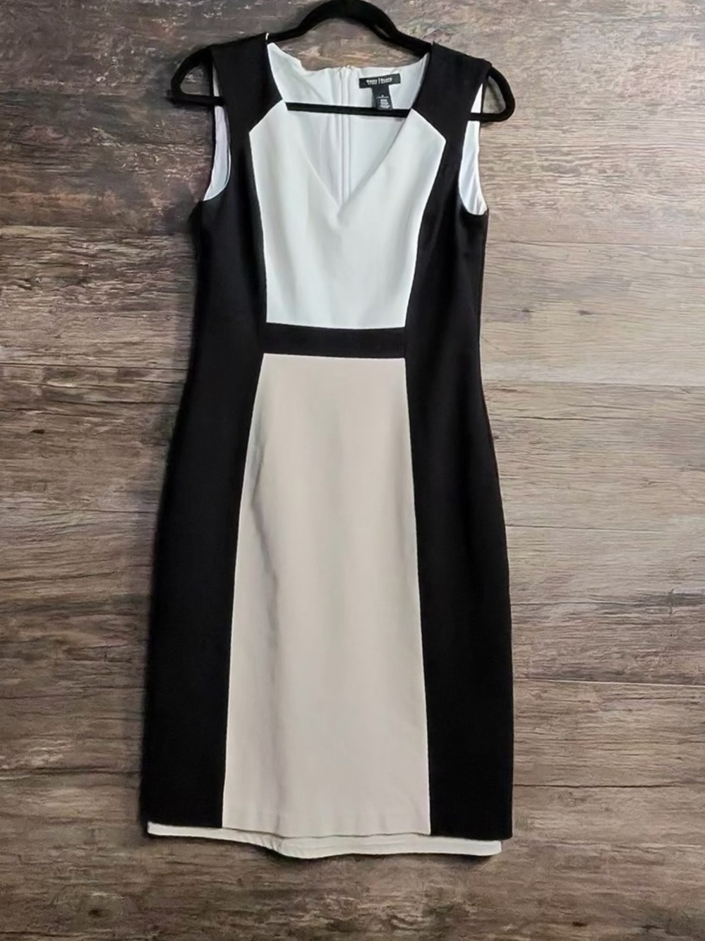 White House Black Market Black and Cream Colorblock Sheath Dress